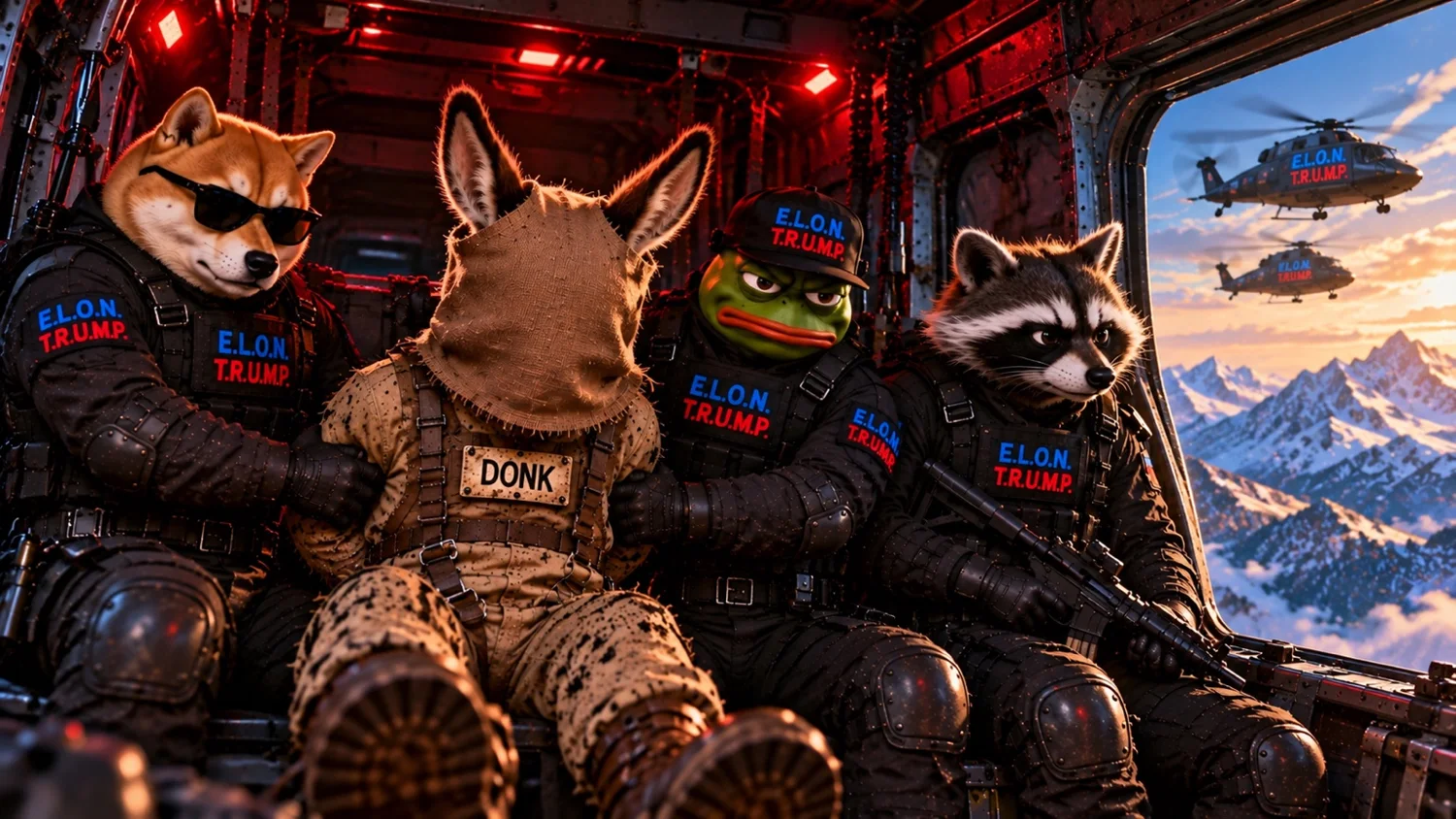 Donk being caught by the fictional lab agents in a coal mine